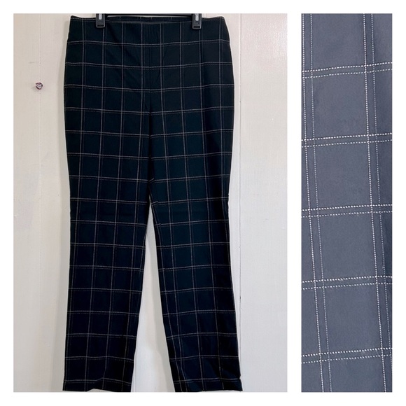 Chico’s Stretch Black Plaid Pants Elastic Band Pull On Pants Size 14. - Picture 1 of 13